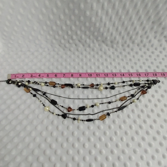 Lia Sophia Vixen Necklace Multi Strand Hematite Chain Amber Pearls - Picture 3 of 6